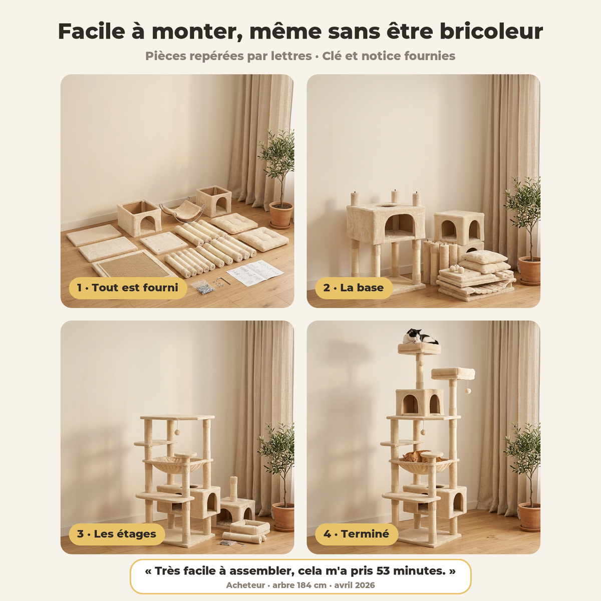Facile à monter : pièces repérées par lettres, clé et notice fournies