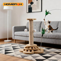 Jouet pour chat en bois massif — plateau tournant, balles & griffoir en sisal