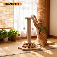 Jouet pour chat en bois massif — plateau tournant, balles & griffoir en sisal