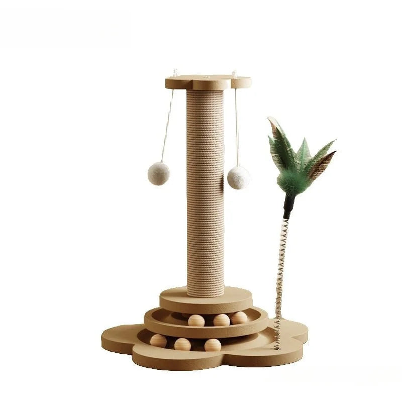 Jouet pour chat en bois massif — plateau tournant, balles & griffoir en sisal