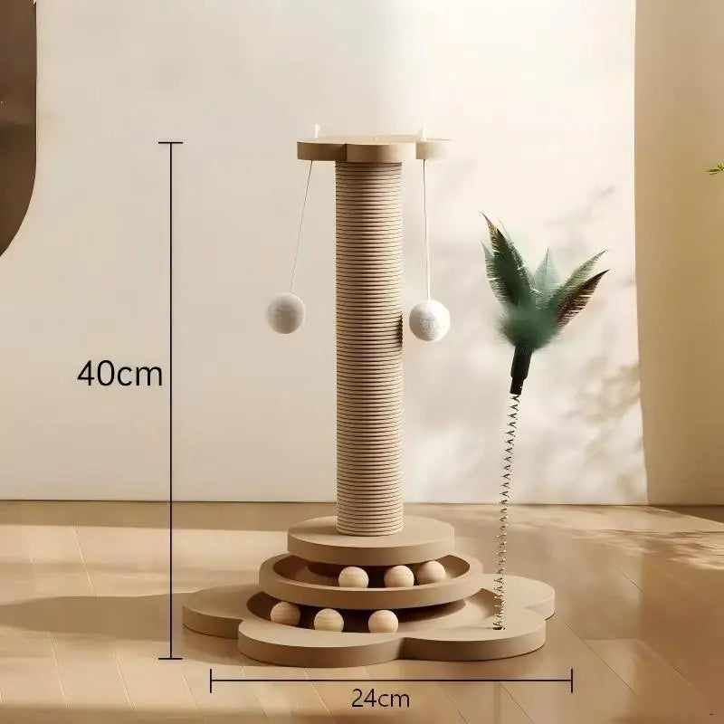 Jouet pour chat en bois massif — plateau tournant, balles & griffoir en sisal