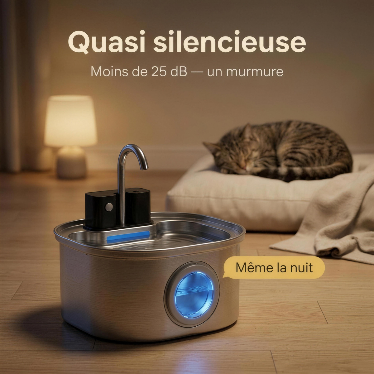 Quasi silencieuse — moins de 25 dB, un murmure, même la nuit