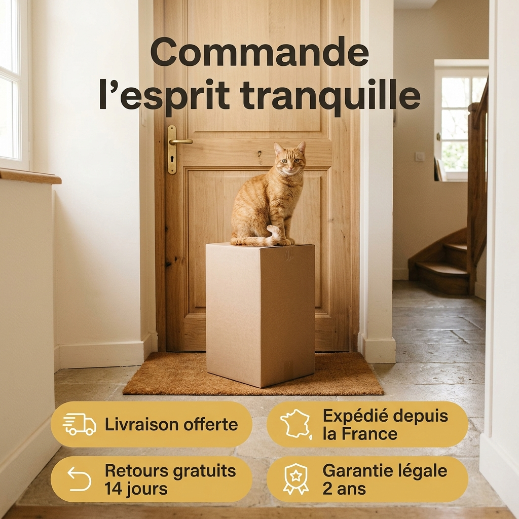 Livraison offerte, expédié depuis la France, retours gratuits 14 jours, garantie légale 2 ans